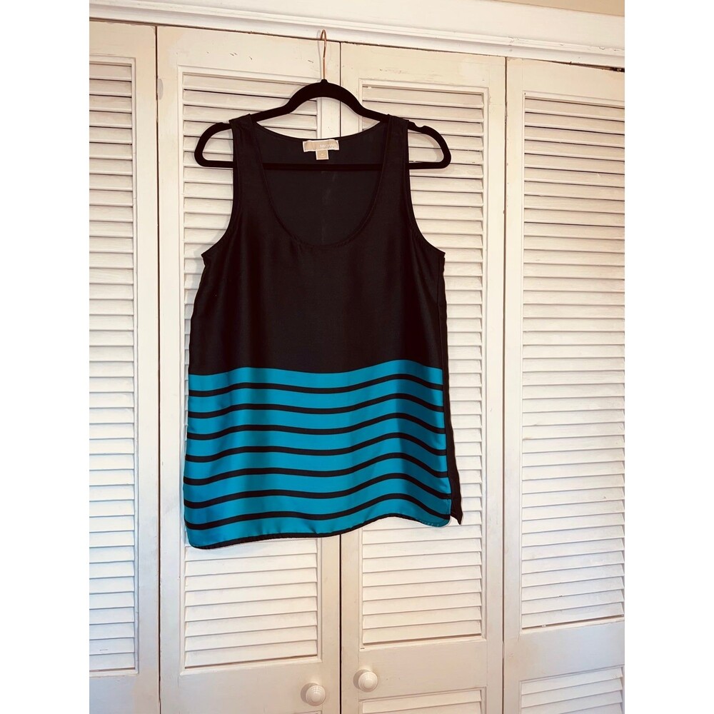 Michael Kors Sleeveless Blouse Top Navy Blue & Teal Stripe Size Medium